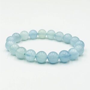 Aquamarine Stone Beads Stretchable Bracelet 10 mm Beads